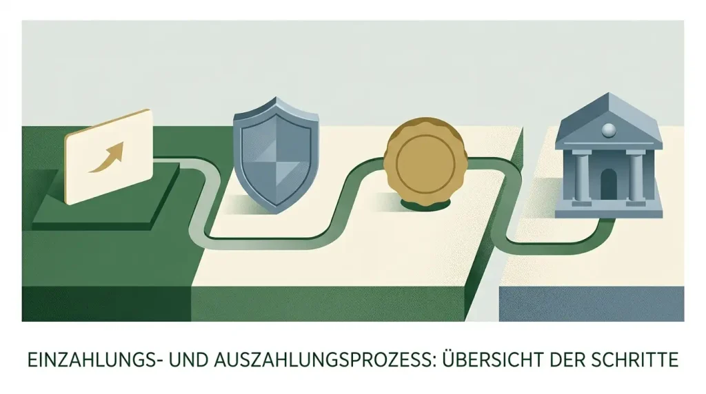 Illustrative Auszahlungstimeline mit Antrag, sicherer Prüfung, Freigabe und Zahlungsdienstleister