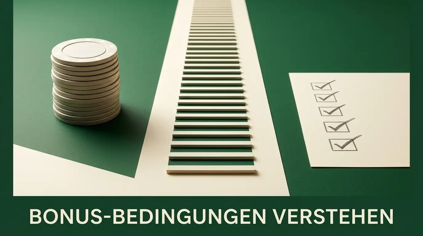 Abstrakte Bonusprüfung mit Spielmarken, Rechenschritten und Checkliste